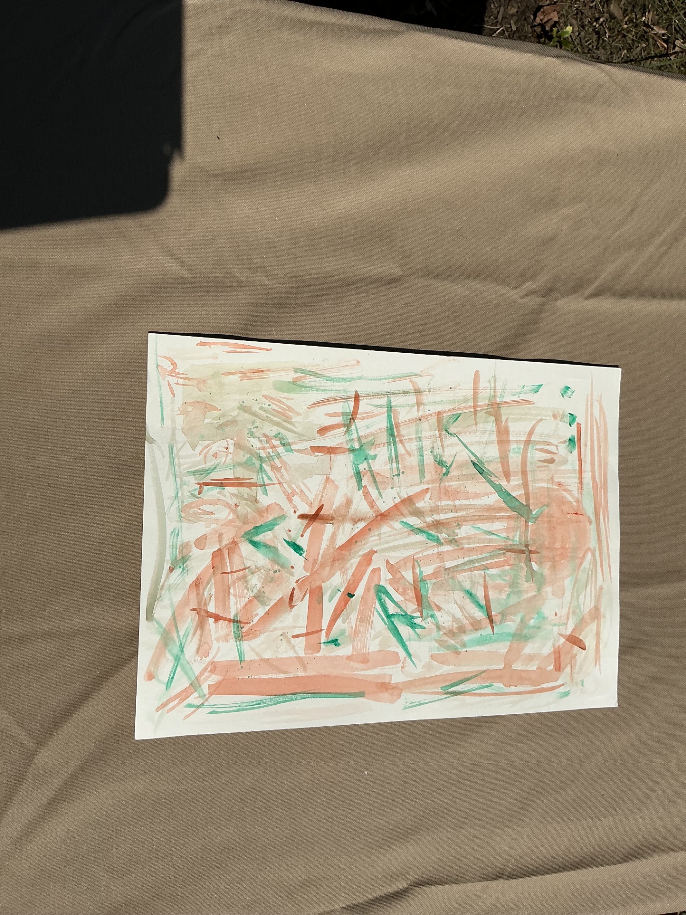 Loose coral and teal watercolour brushstrokes across the page