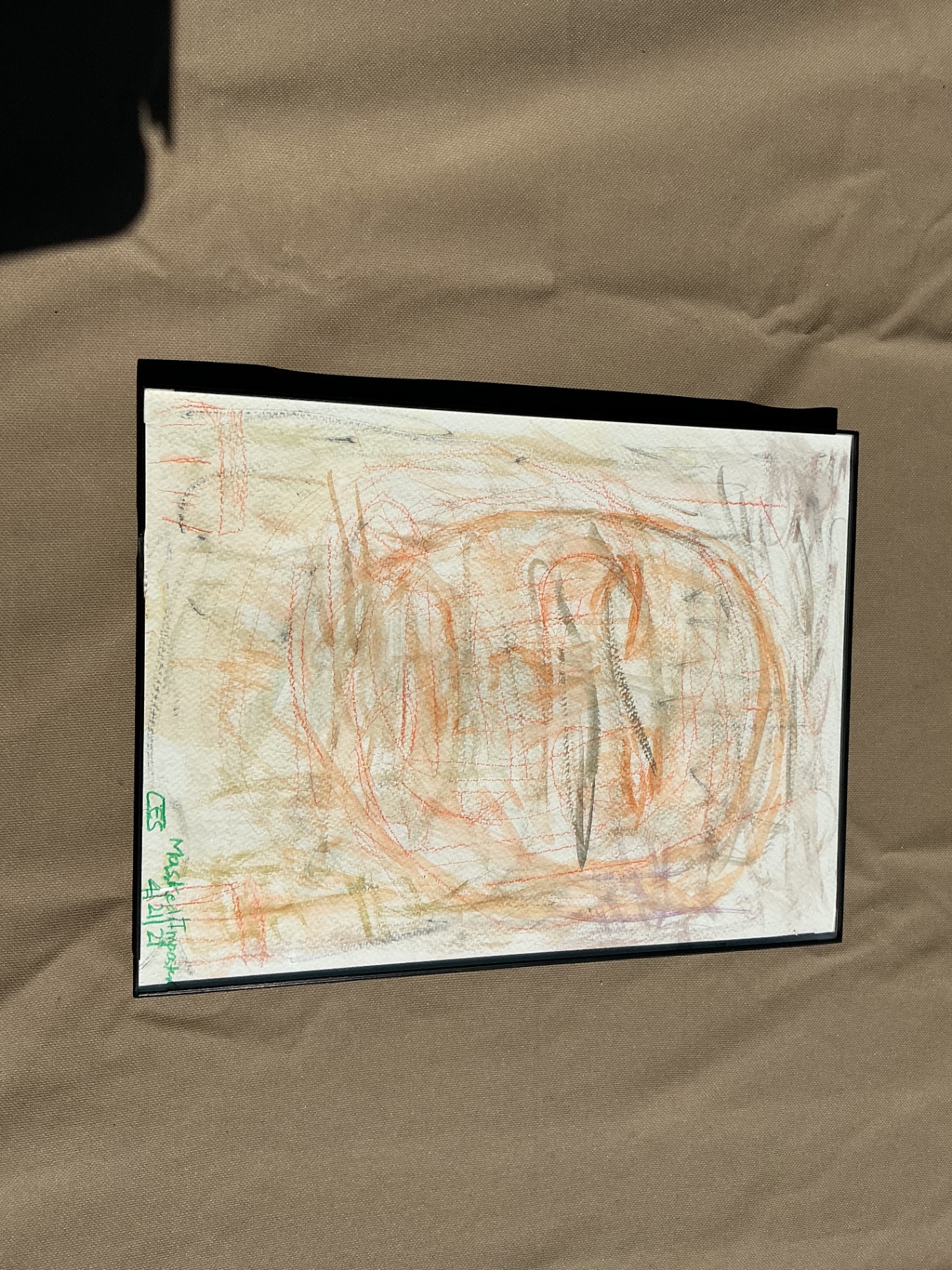 Loose orange and pencil watercolour titled Masked Impostor